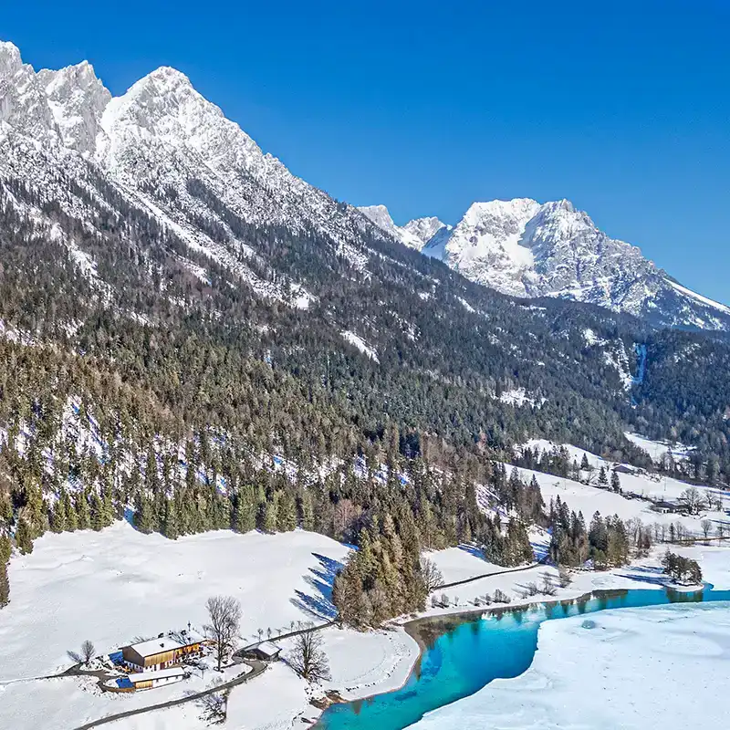 Hintersteiner See in Tyrol in winter.